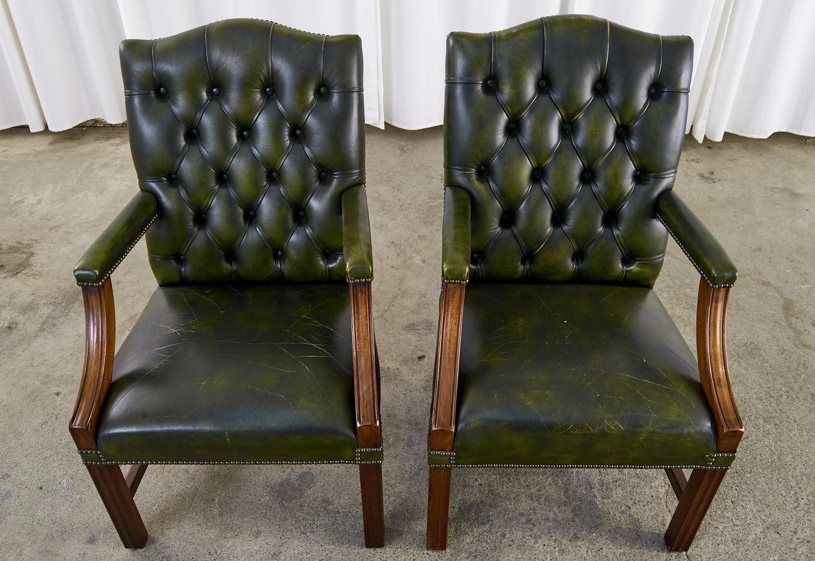 Pair of English Georgian Style Gainsborough Library Chairs  In Good Condition In Rio Vista, CA