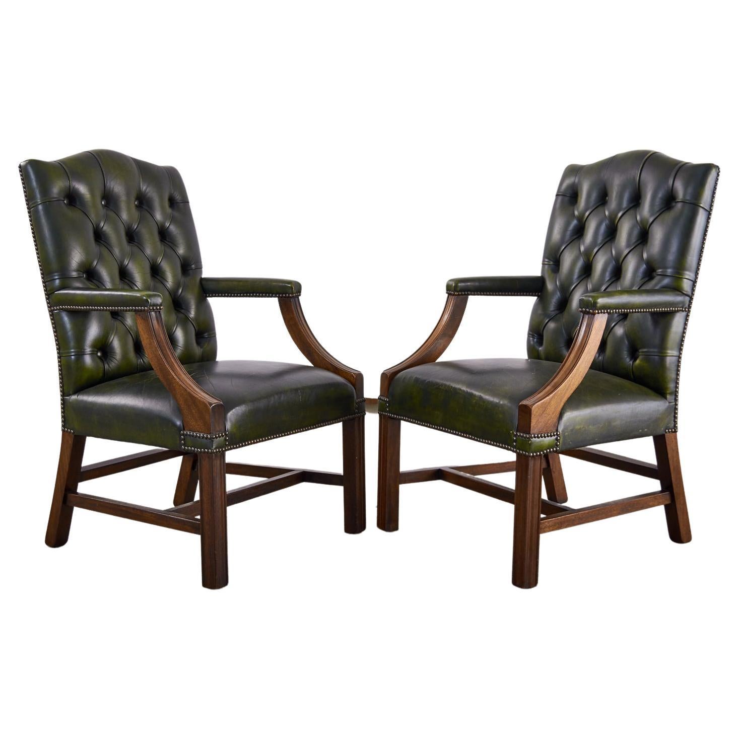 Pair of English Georgian Style Gainsborough Library Chairs 