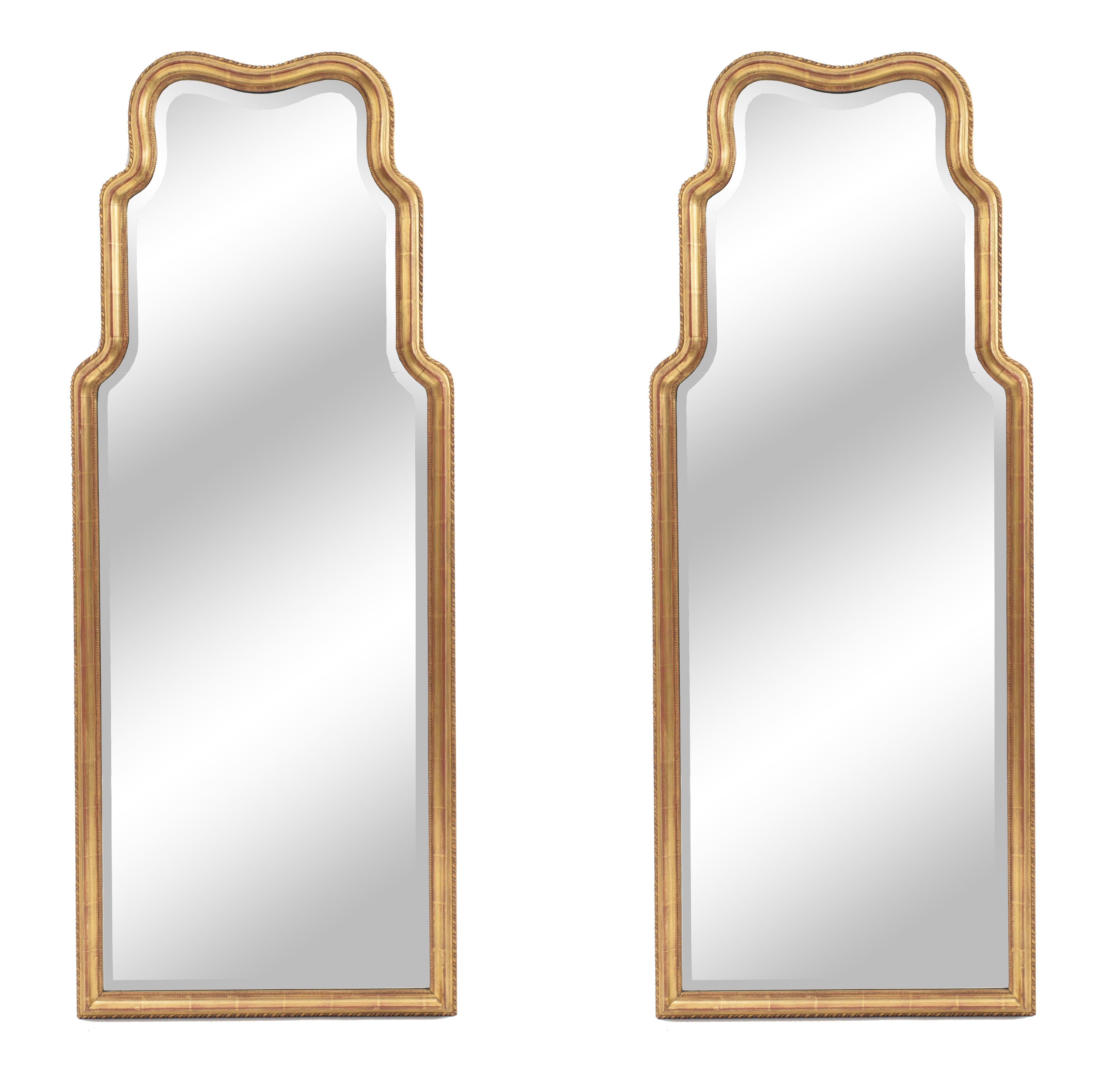 Pair of English Georgian Style Giltwood Carved Mirrors