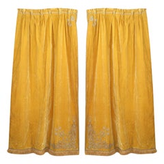 Pair of English Georgian Style Gold Velvet Fringe Lace Drapes