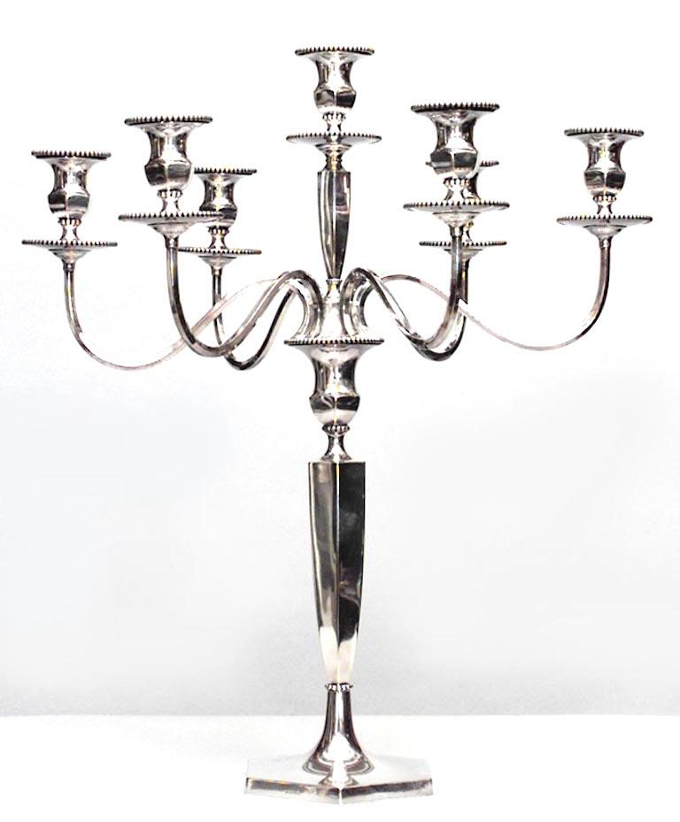 Pair of English Style Large Silverplate Candelabra For Sale at