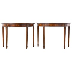 Pair of English Georgian Style Mahogany Demilune Console Tables