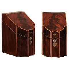 Antique Pair of English Georgian Style Mahogany Knife Boxes with Serpentine Shape