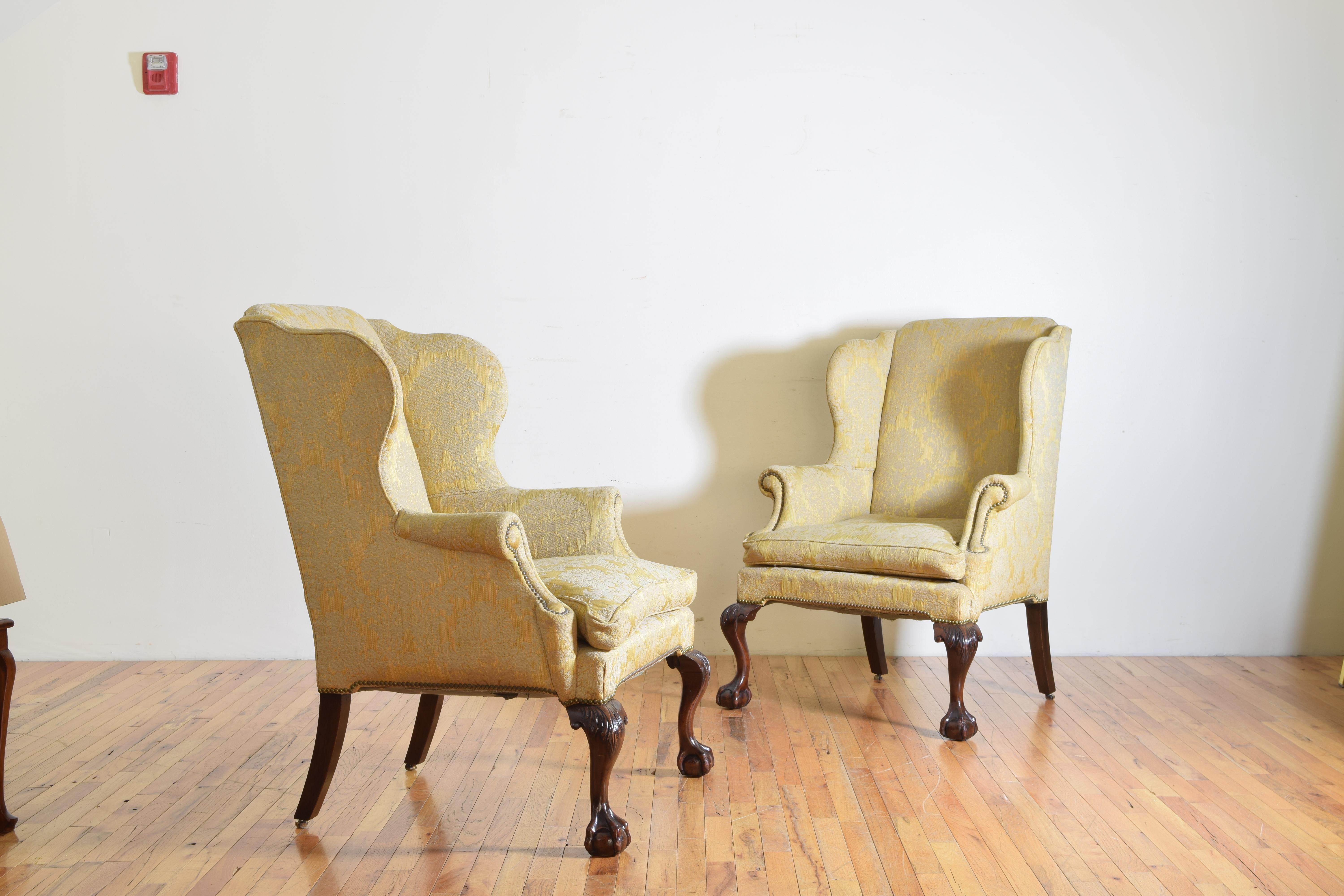 Pair of English Georgian Style Mahogany Wingchairs, circa 1900 In Good Condition In Atlanta, GA