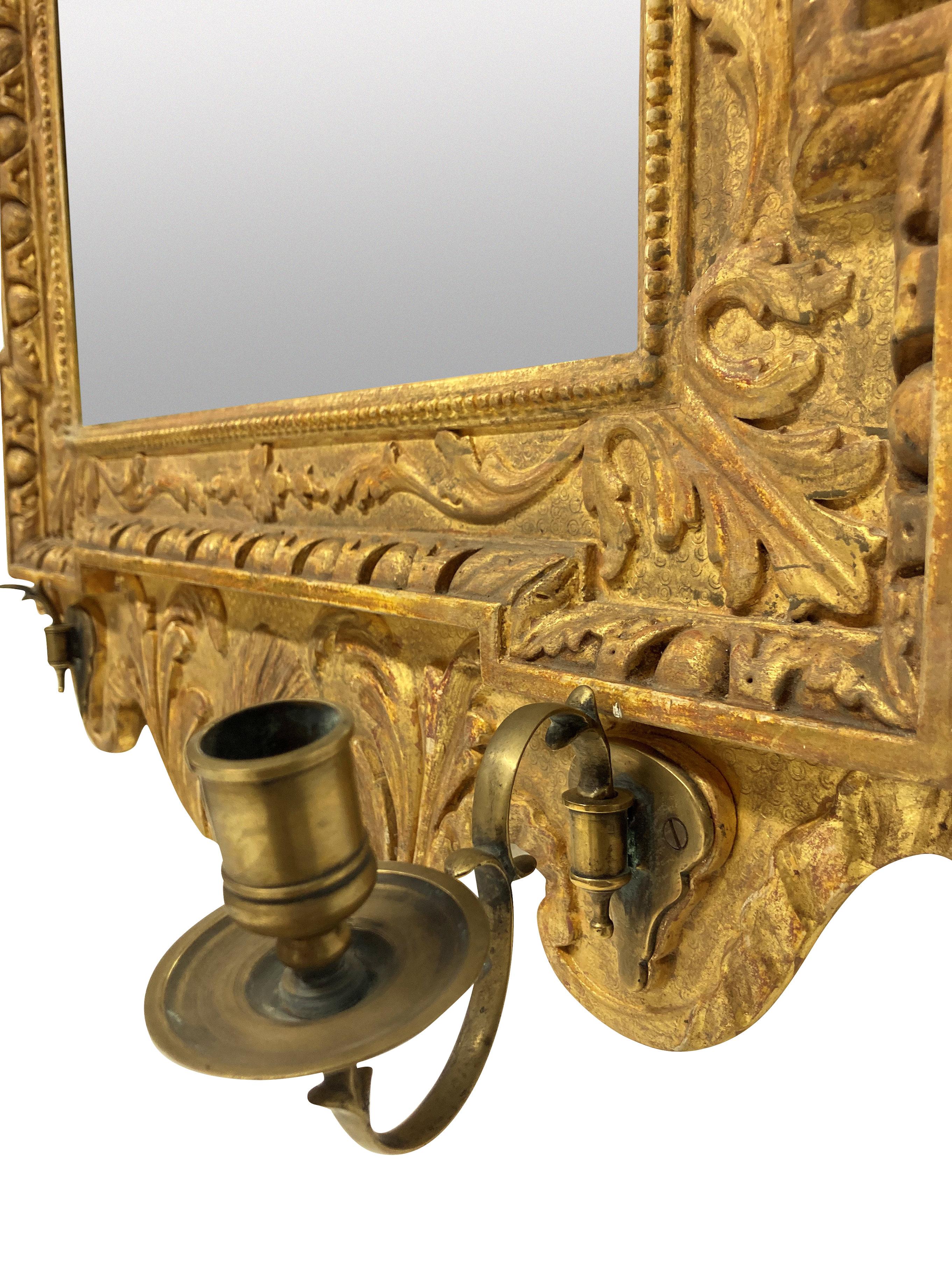 George II Pair of English Georgian Style Giltwood Mirrors With Girandole
