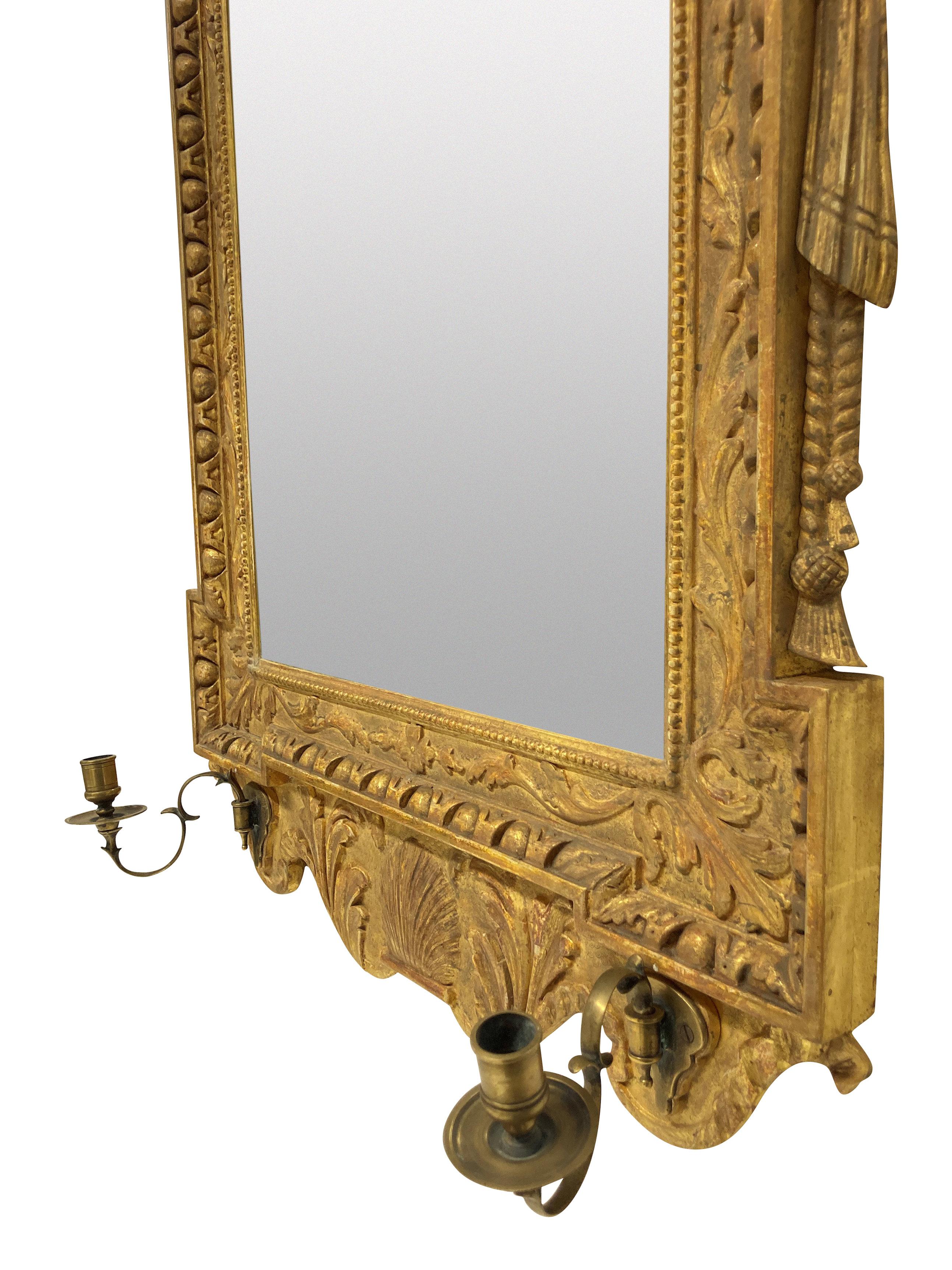 Pair of English Georgian Style Giltwood Mirrors With Girandole In Good Condition In London, GB