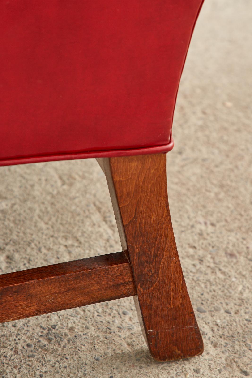 Pair of English Georgian Style Ruby Red Leather Wingback Chairs For Sale 7