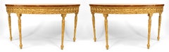 Pair of English Georgian Satinwood Demilune Console Tables