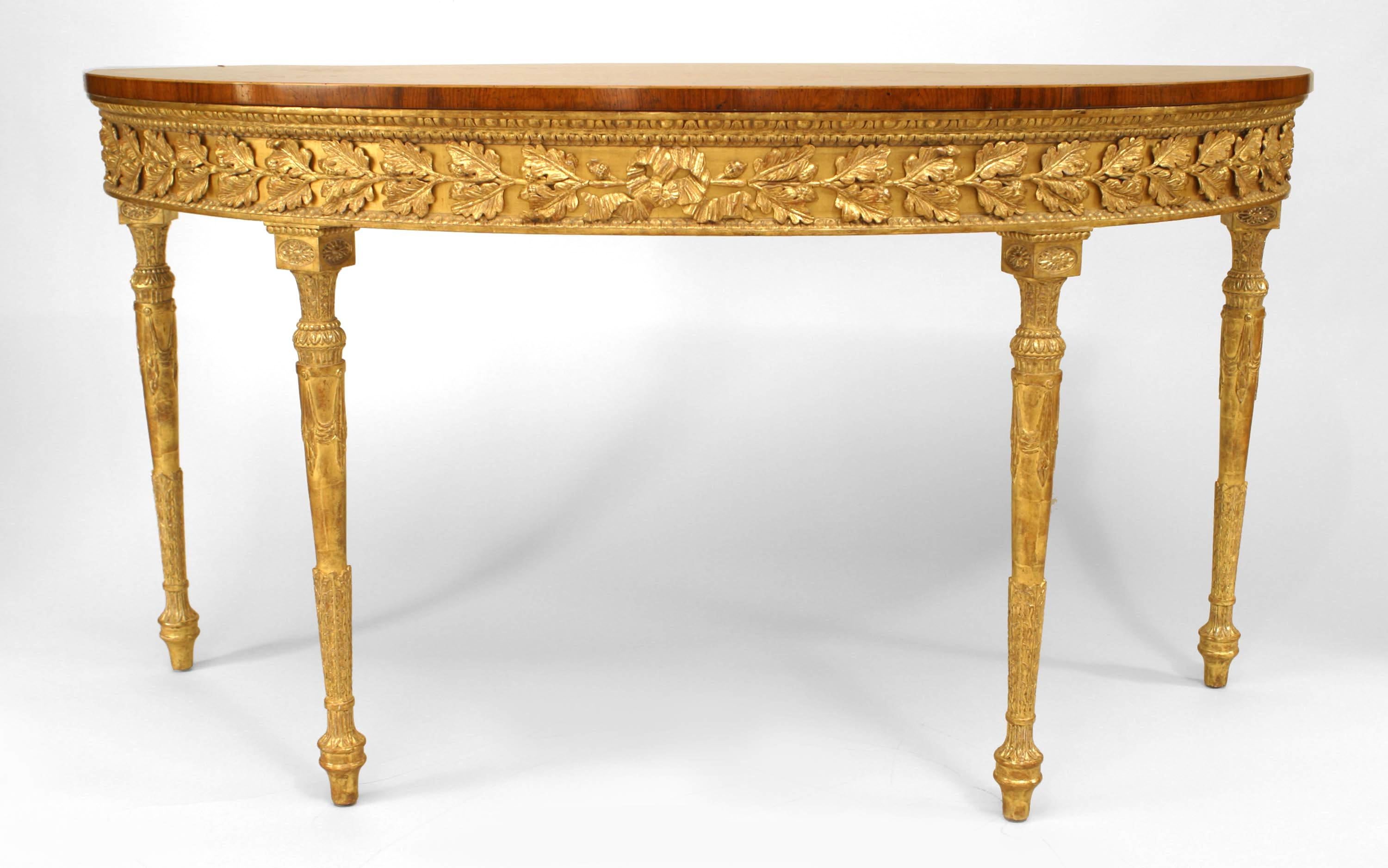 British Pair of English Georgian Satinwood Demilune Console Tables For Sale