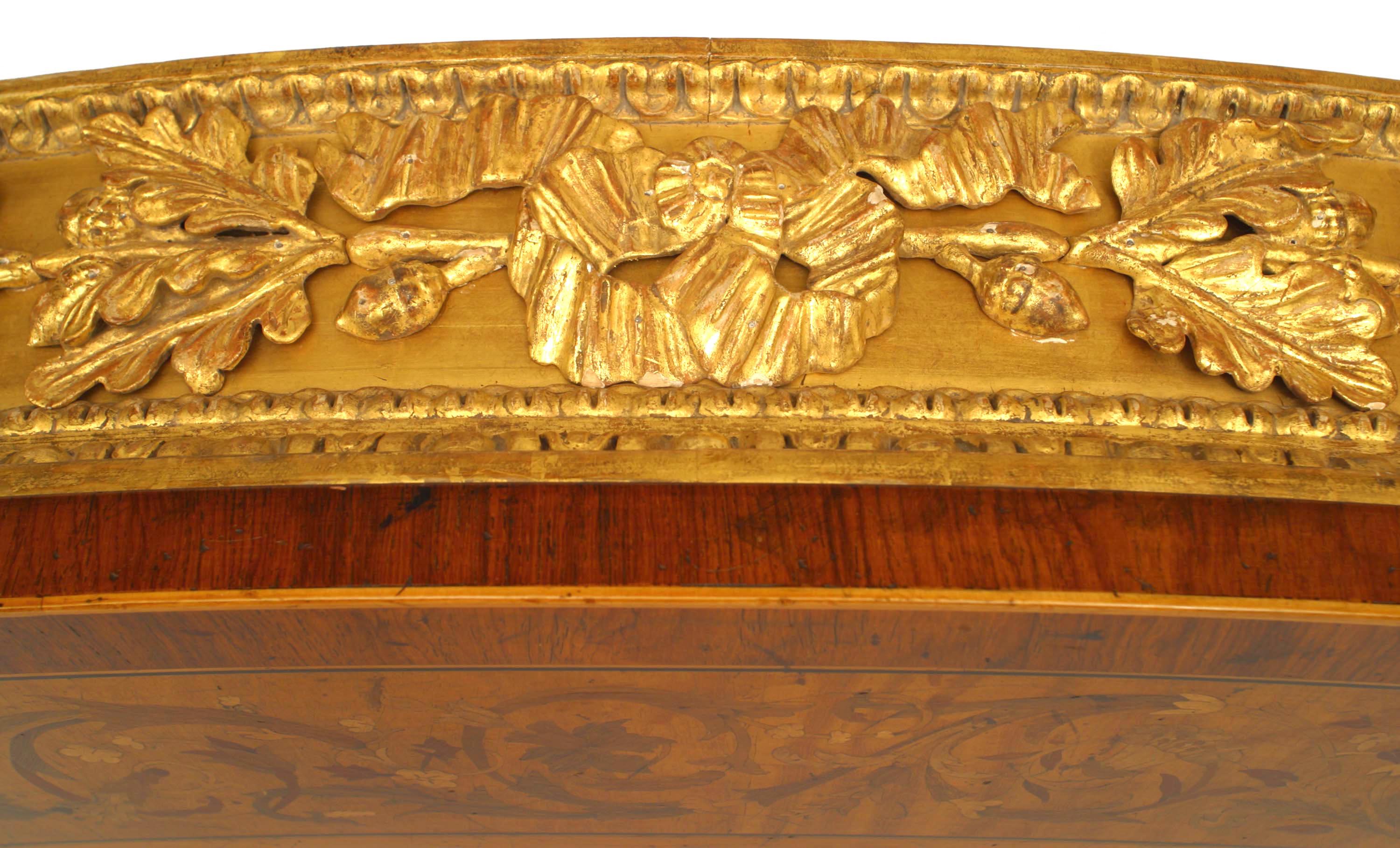 Gold Leaf Pair of English Georgian Satinwood Demilune Console Tables For Sale