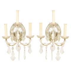 Pair of English Georgian Silver Plate and Crystal Wall Sconces