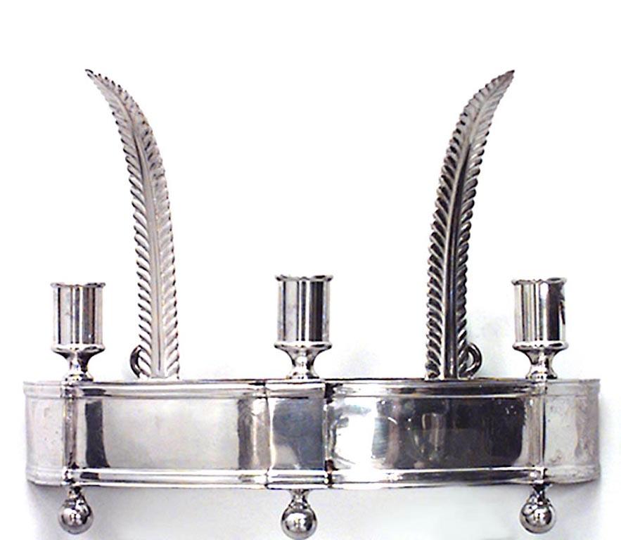 British Pair of English Georgian Style Silver-Plate Wall Sconces For Sale