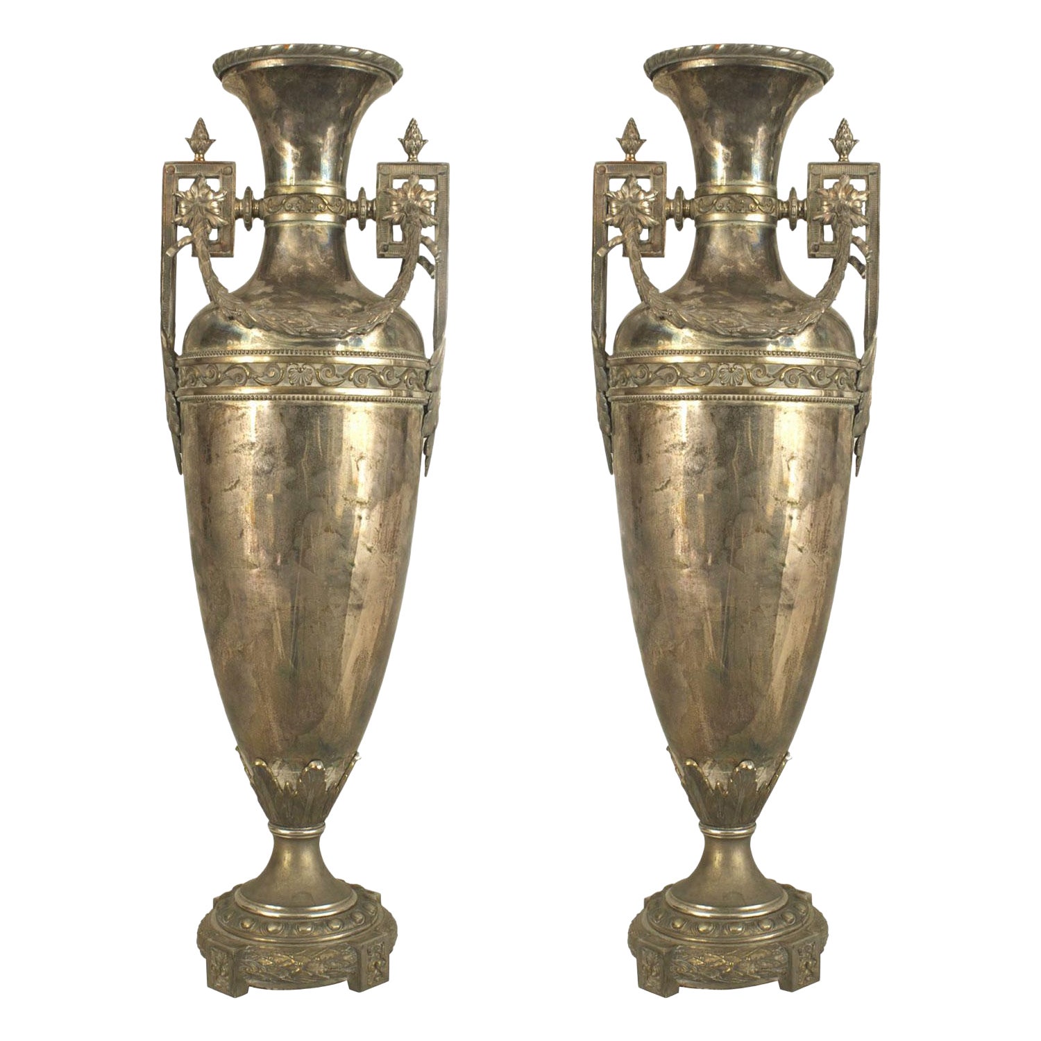Pair of English Georgian Style Silver Plated Vases