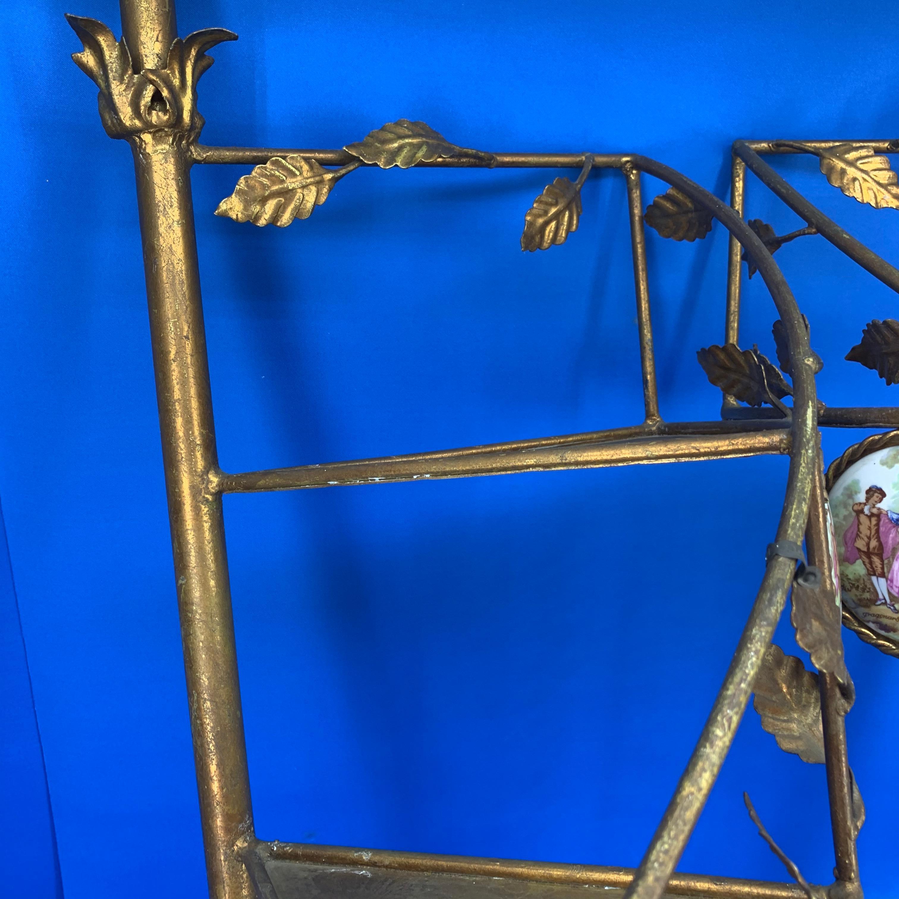 Mid-20th Century Pair Of Gilded Metal Spiral Staircase Wall-Mounted Shelves