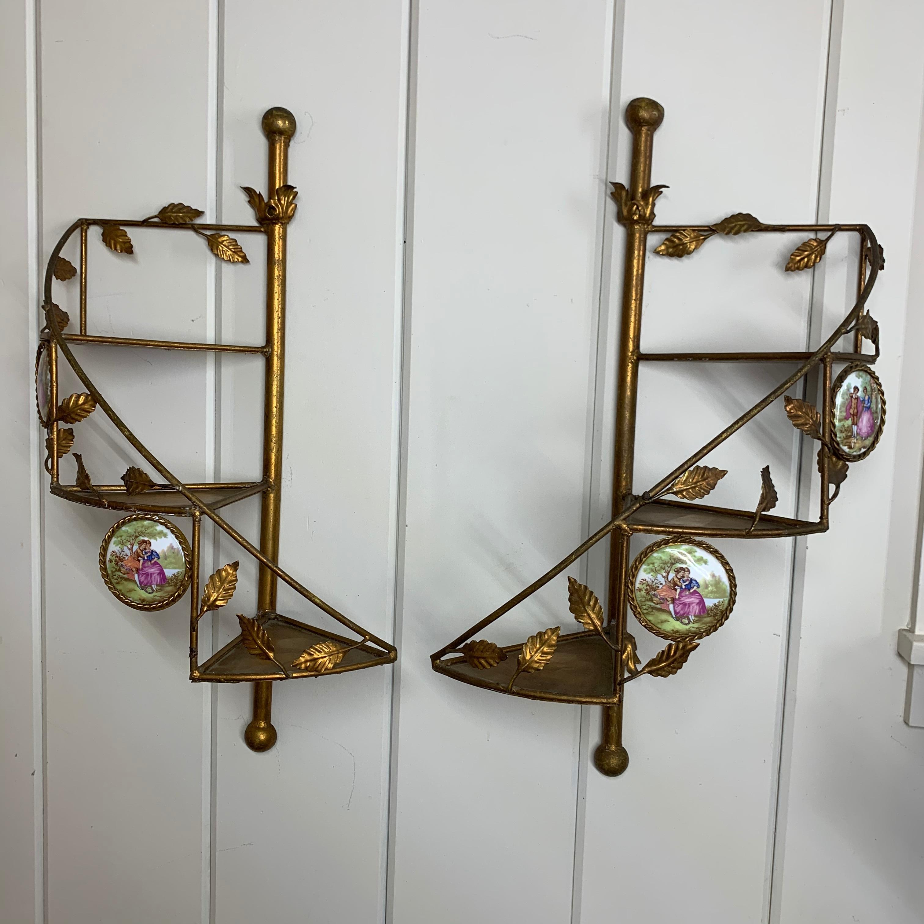 Pair Of Gilded Metal Spiral Staircase Wall-Mounted Shelves 3