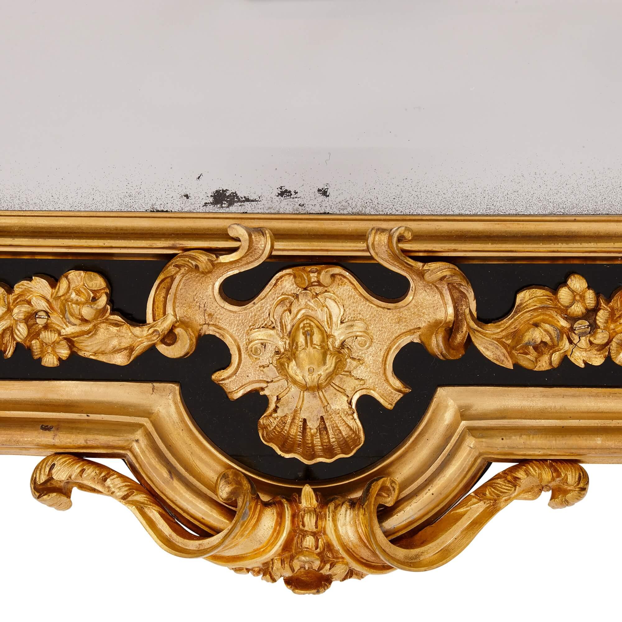 19th Century Pair of English Gilt Bronze and Ebonised Wood Mirrors For Sale