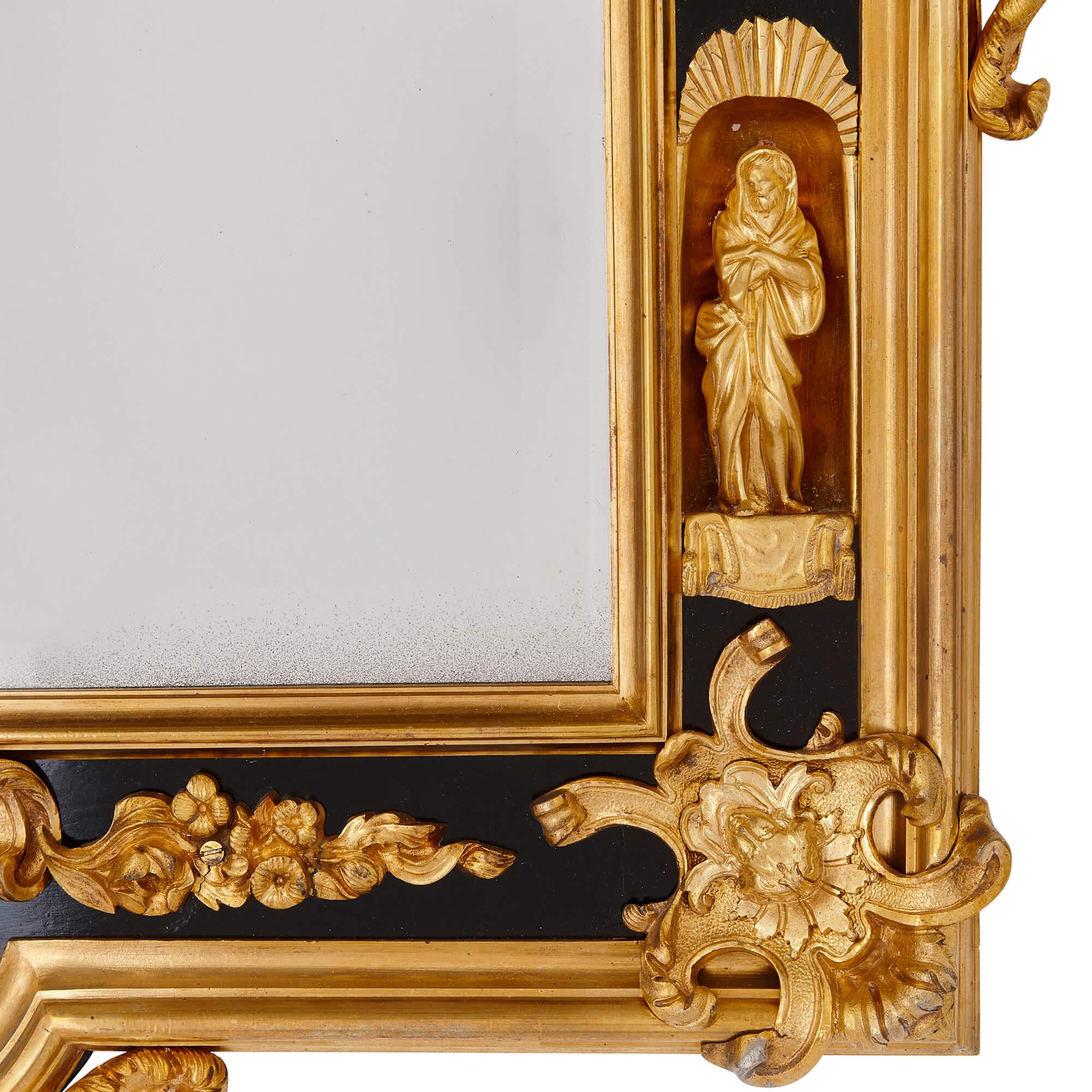 Ormolu Pair of English Gilt Bronze and Ebonised Wood Mirrors For Sale