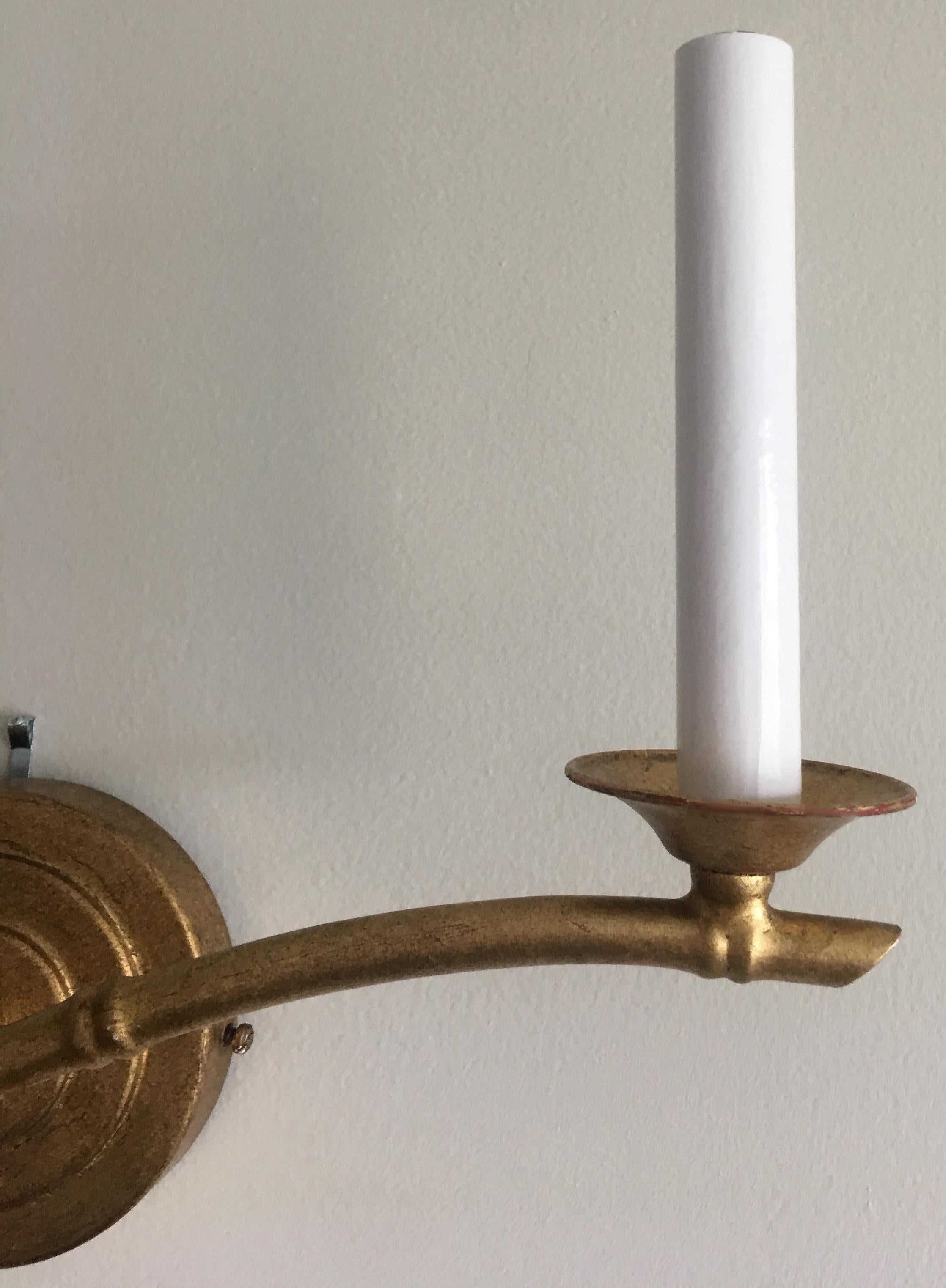 Pair of English Chinoiserie Gilt Metal Faux Bamboo Sconces In Excellent Condition In Stamford, CT