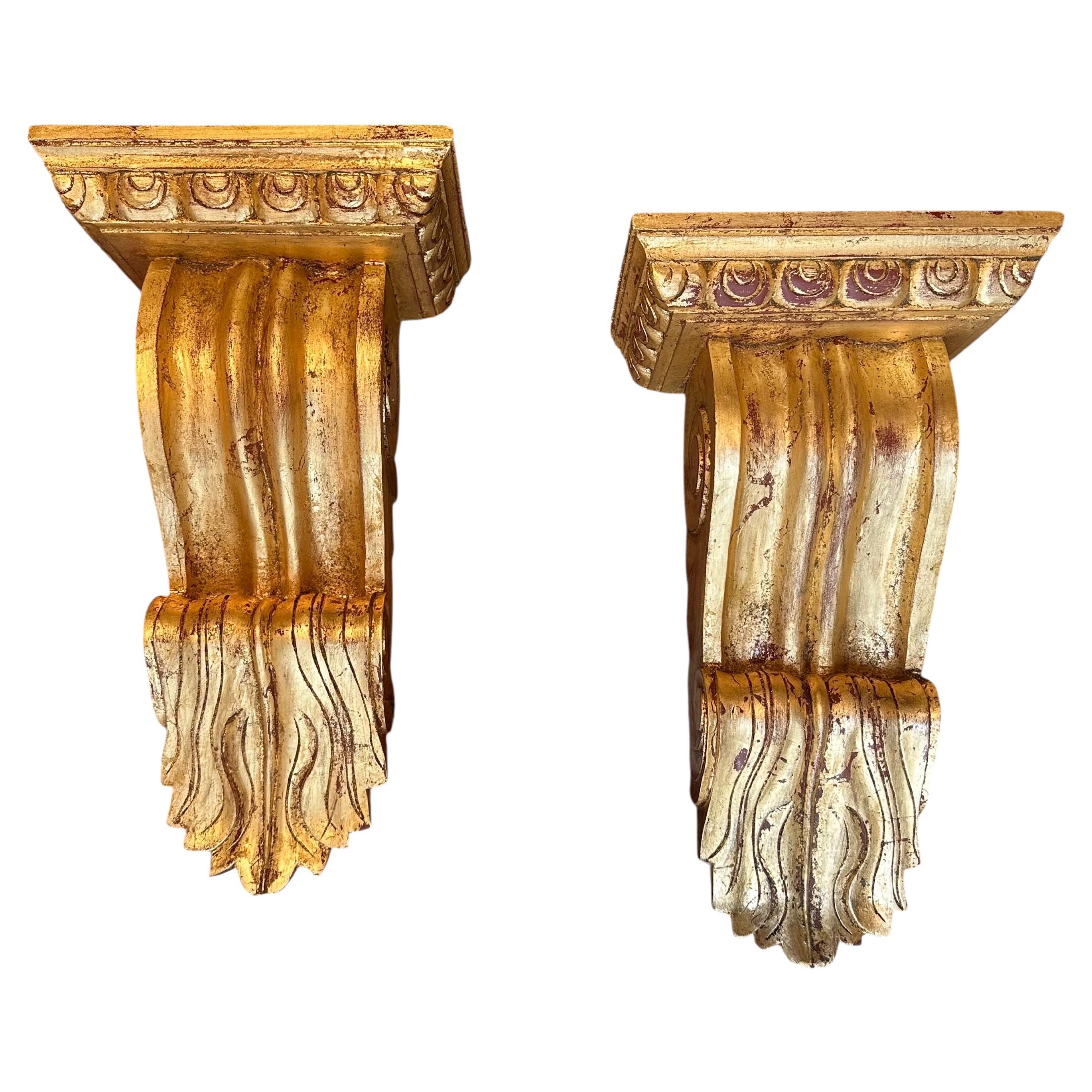 Pair of English Giltwood Wall Brackets. For Sale