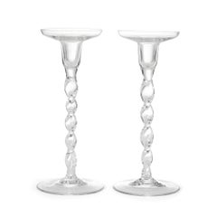 Pair of English Glass Spiral-Twisted Candlesticks