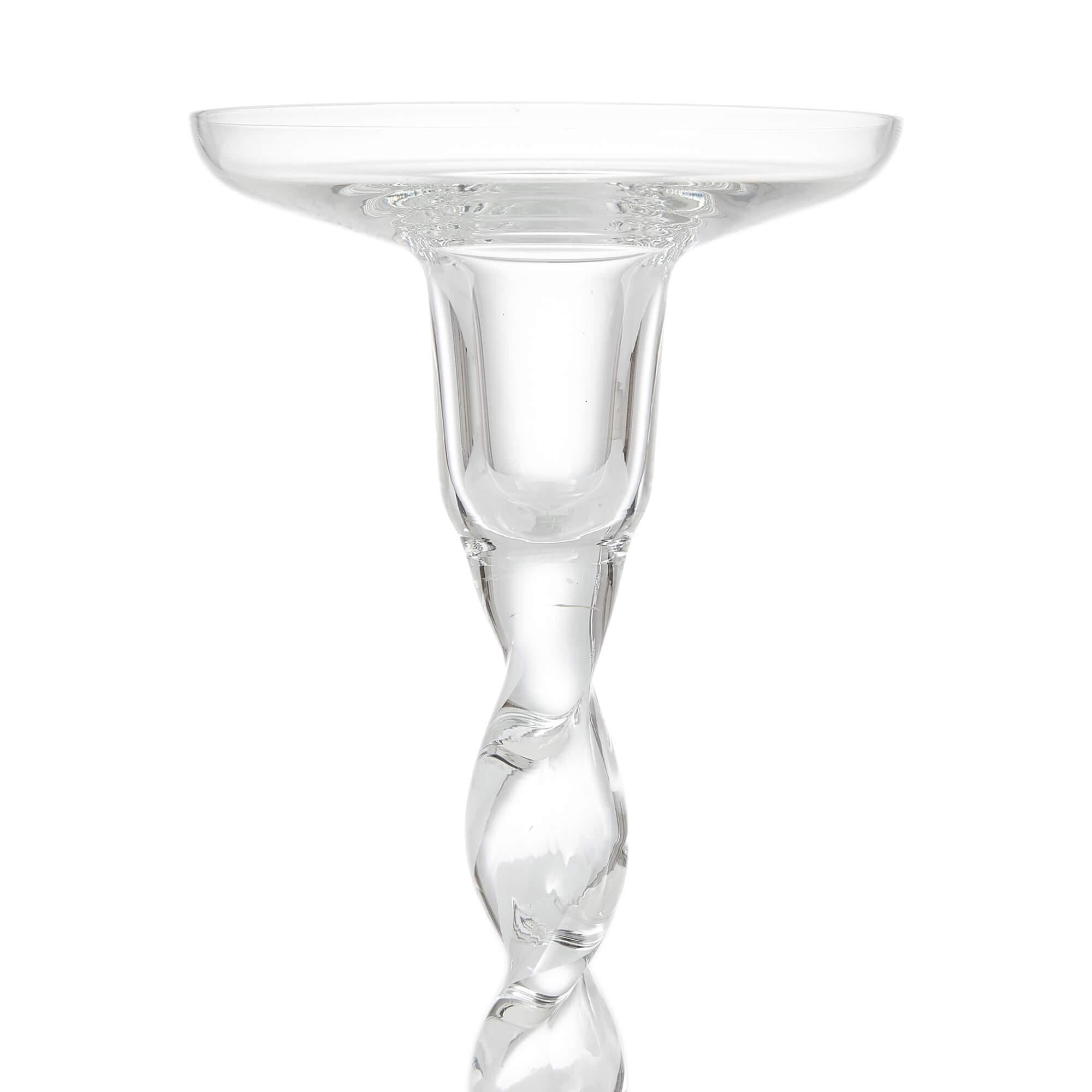 Modern Pair of English Glass Spiral-Twisted Candlesticks For Sale