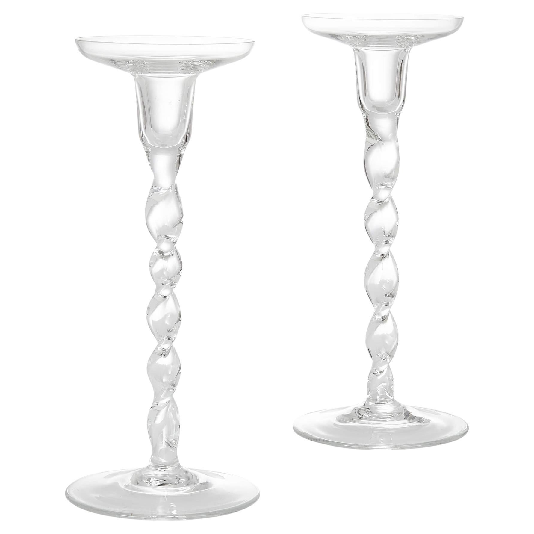 Pair of English Glass Spiral-Twisted Candlesticks For Sale