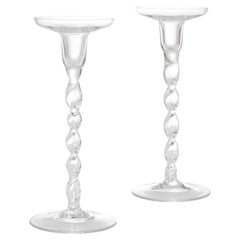 Antique Pair of English Glass Spiral-Twisted Candlesticks