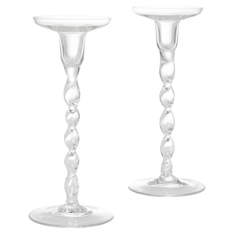 Pair of English Glass SpiralTwisted Candlesticks For Sale at 1stDibs