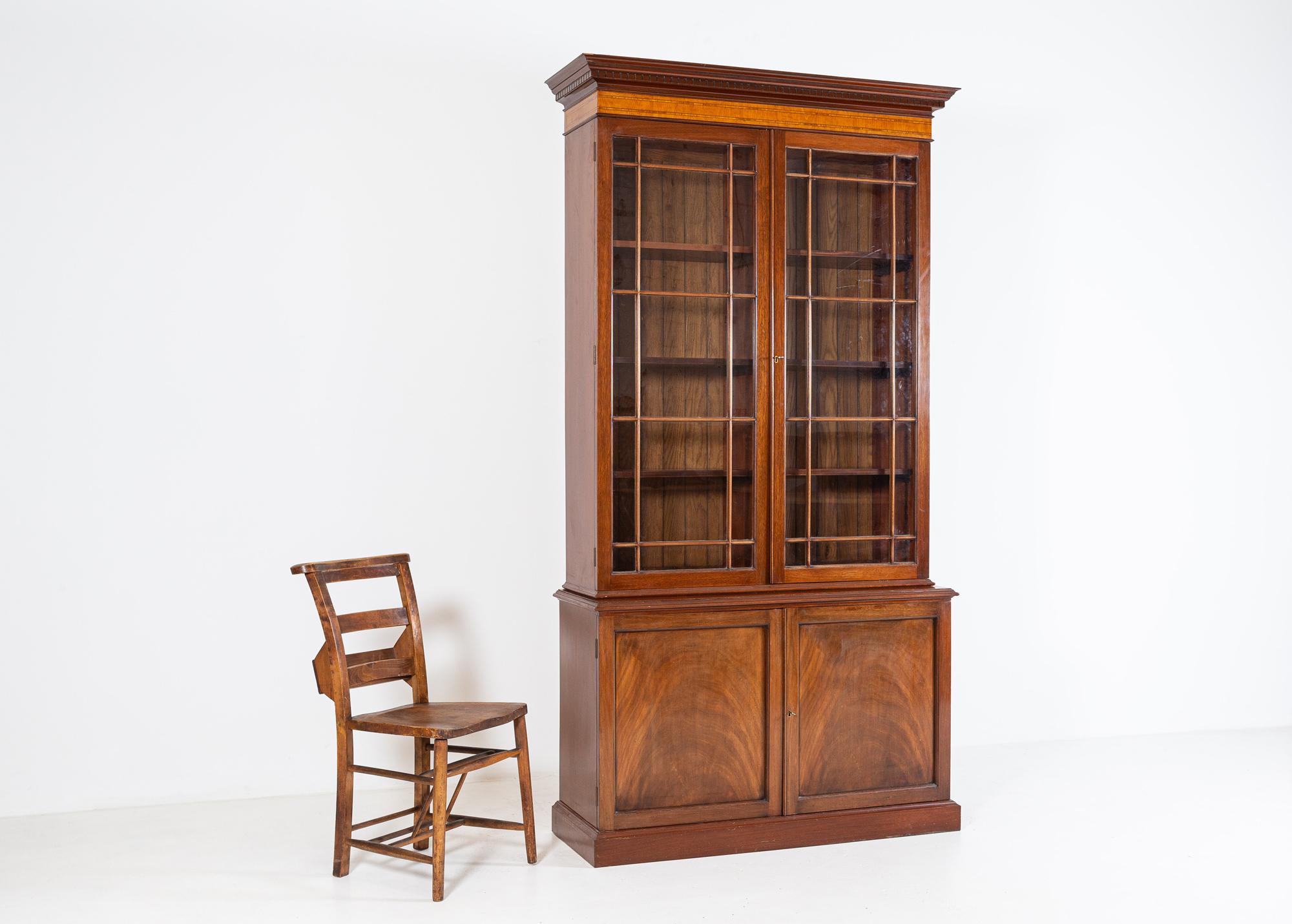 Pair of English Glazed Inlaid Mahogany Bookcases 3