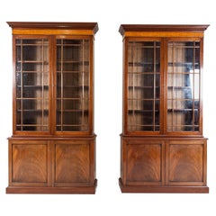Pair of English Glazed Inlaid Mahogany Bookcases