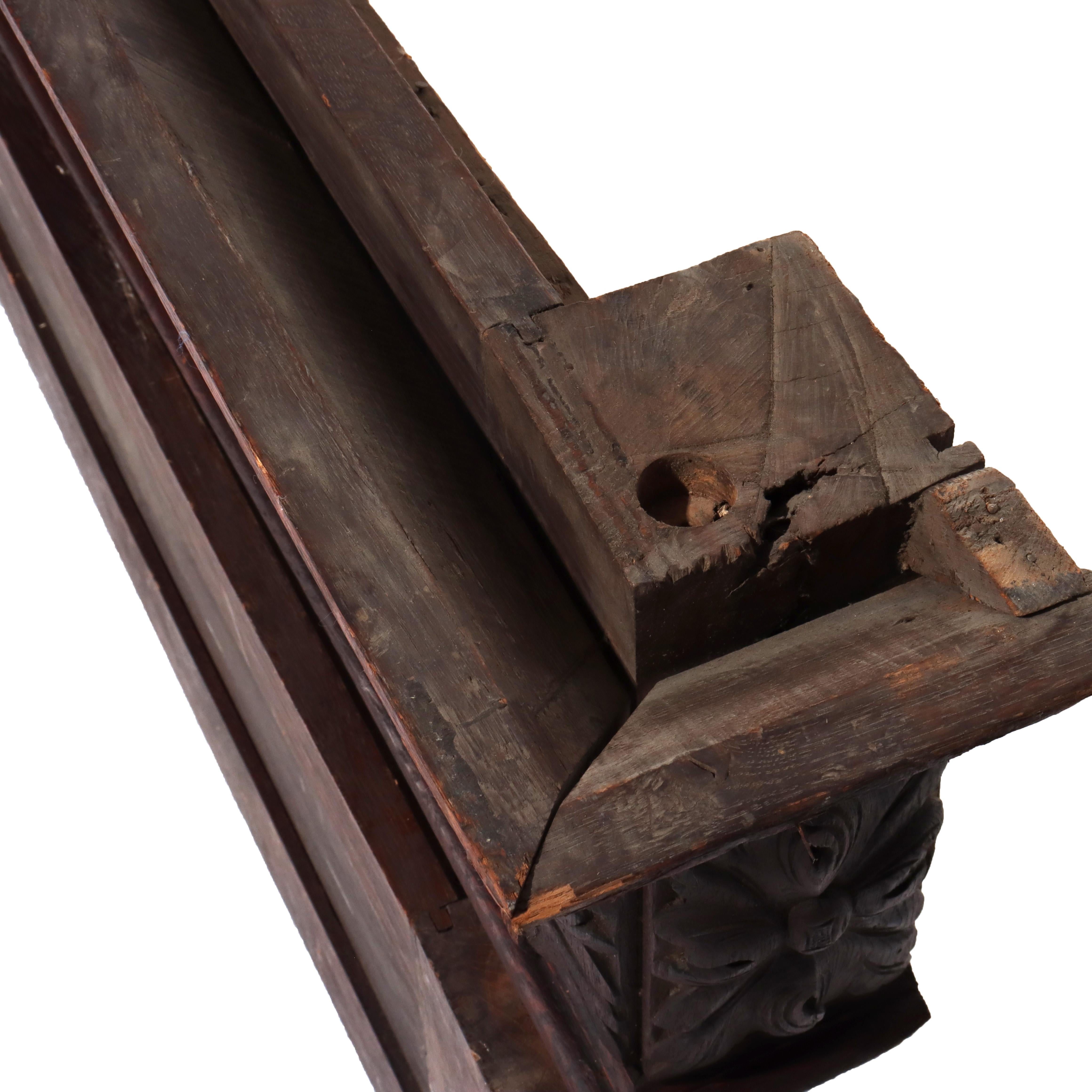 Wood Pair of English Gothic Architectural Valences with Baroque Carvings 17thC For Sale