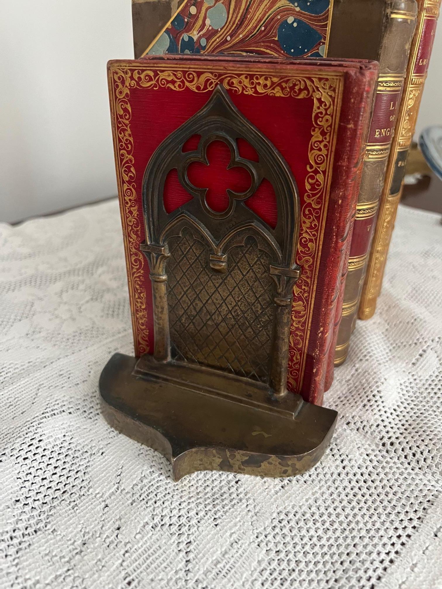 British Pair of English gothic cast brass bookends - circa 1835 For Sale