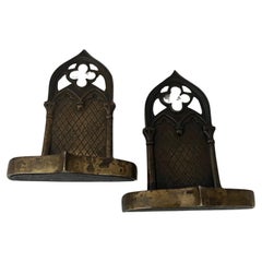 Pair of English gothic cast brass bookends - circa 1835