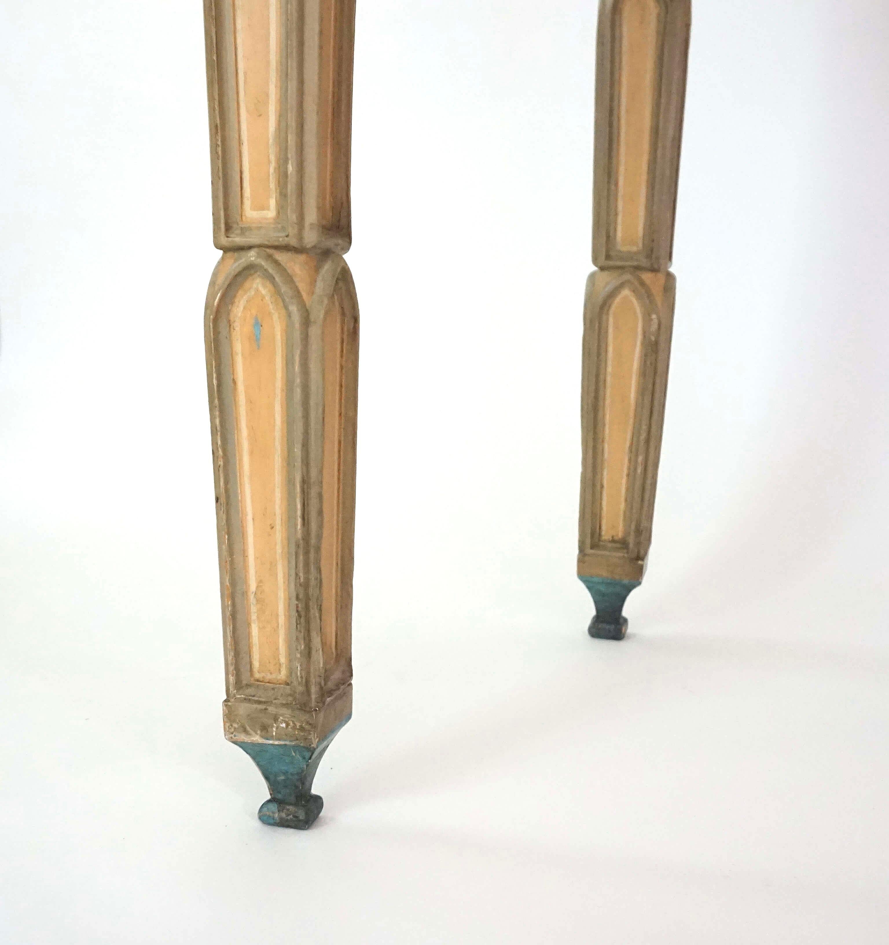 Pair French Troubadour Gothic Polychrome Painted Marble Top Consoles, circa 1840 For Sale 6