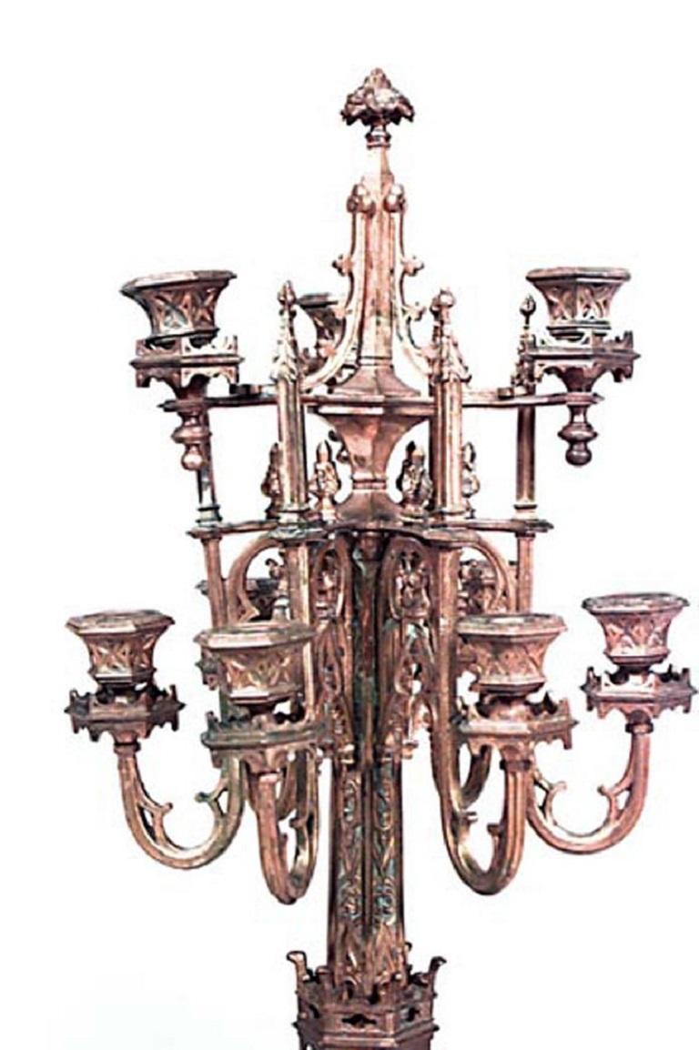 Pair of English Gothic Revival-style (19th Century) gilt bronze 9 arm candelabras (PRICED AS PAIR).
 
