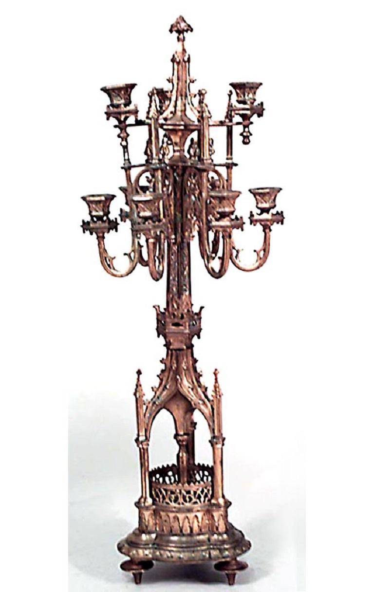 Pair of English Gothic Revival Gilt Bronze Candelabras In Good Condition For Sale In New York, NY