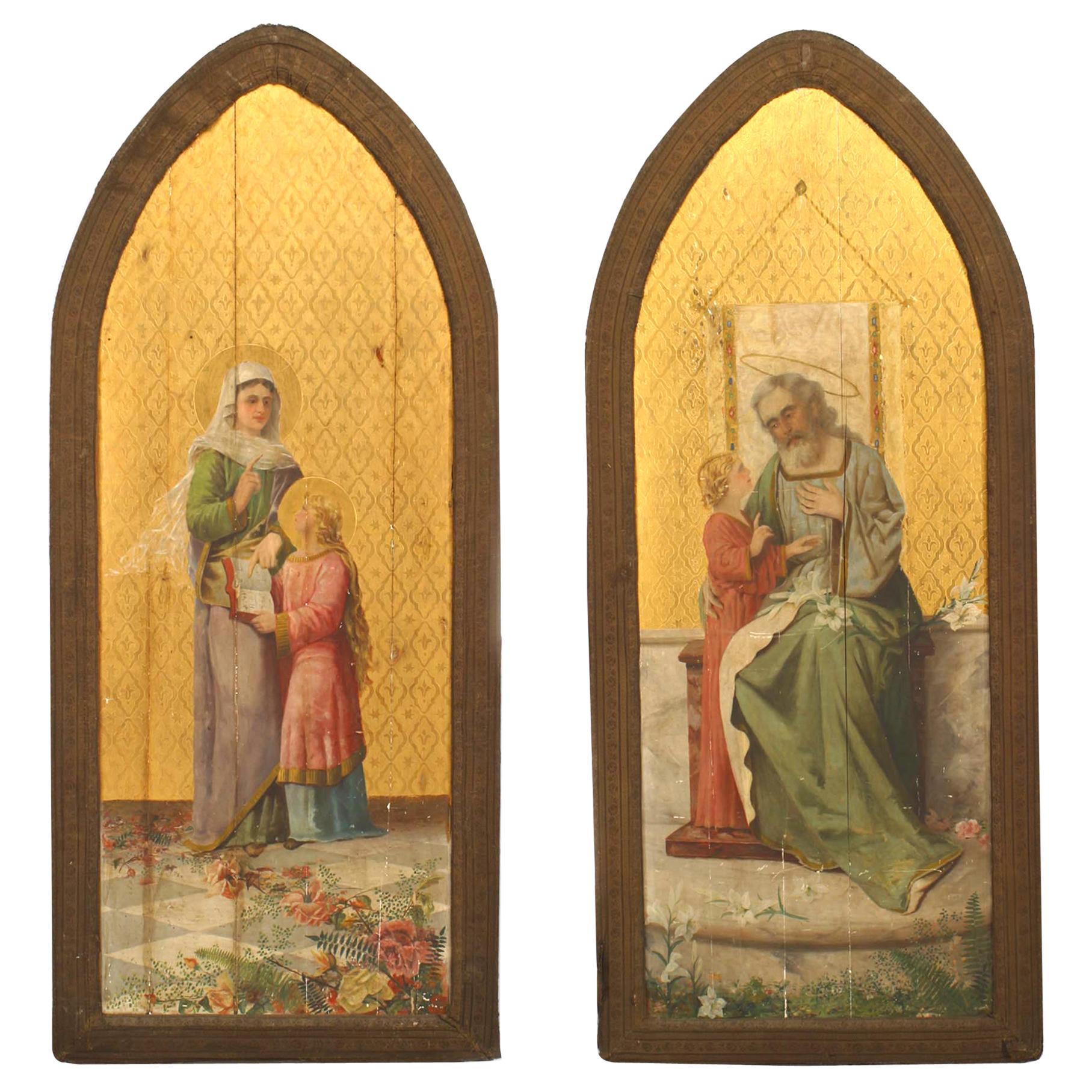 Pair of English Gothic Revival Gilt Wall Plaques