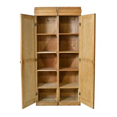 Pair of Antique Narrow & Tall English Gothic-Revival Lockers in Pine
