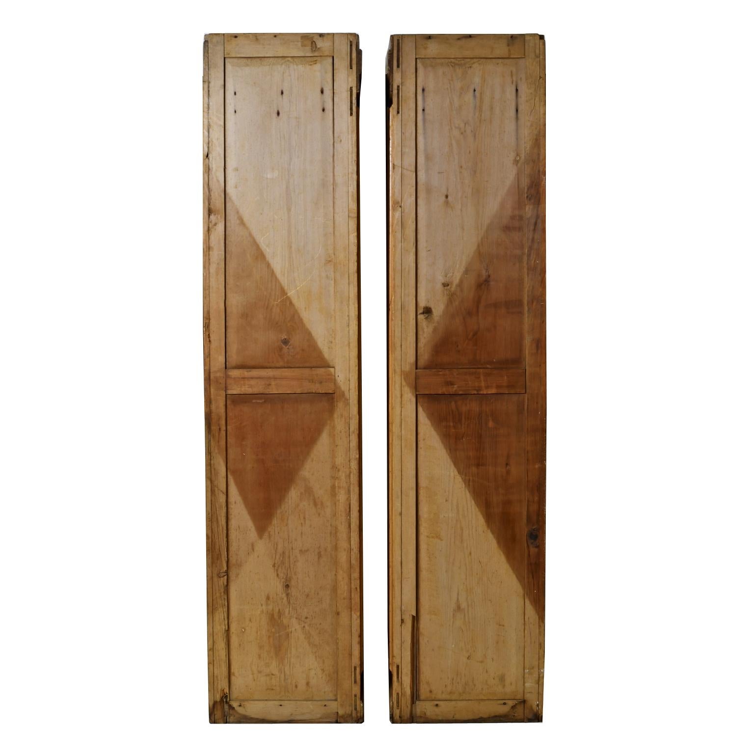 19th Century Pair of Antique Narrow & Tall English Gothic-Revival Lockers in Pine