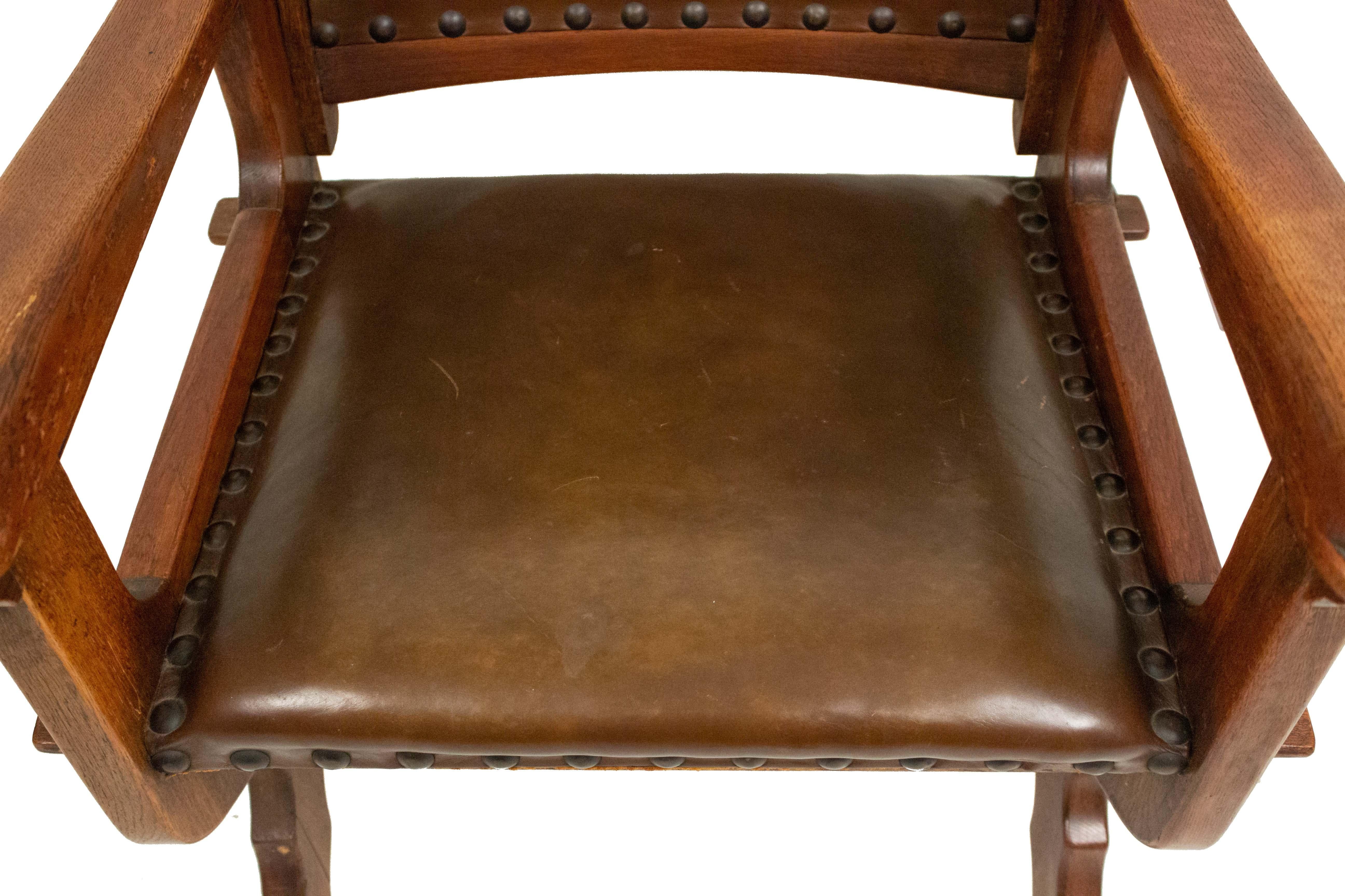 Pair of English Gothic Walnut and Leather Armchairs For Sale 5