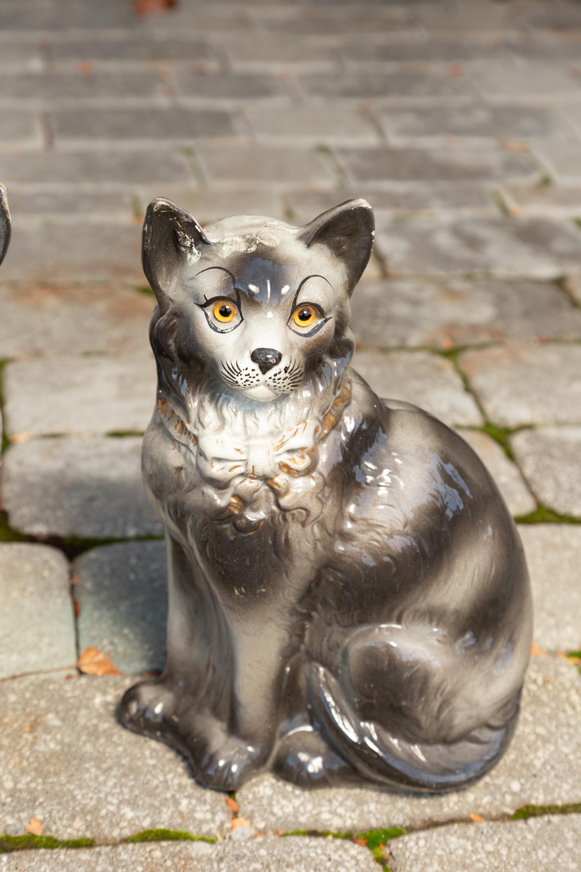 Pair of English Grey Staffordshire Cats from the Late Victorian Era, circa 1880 5