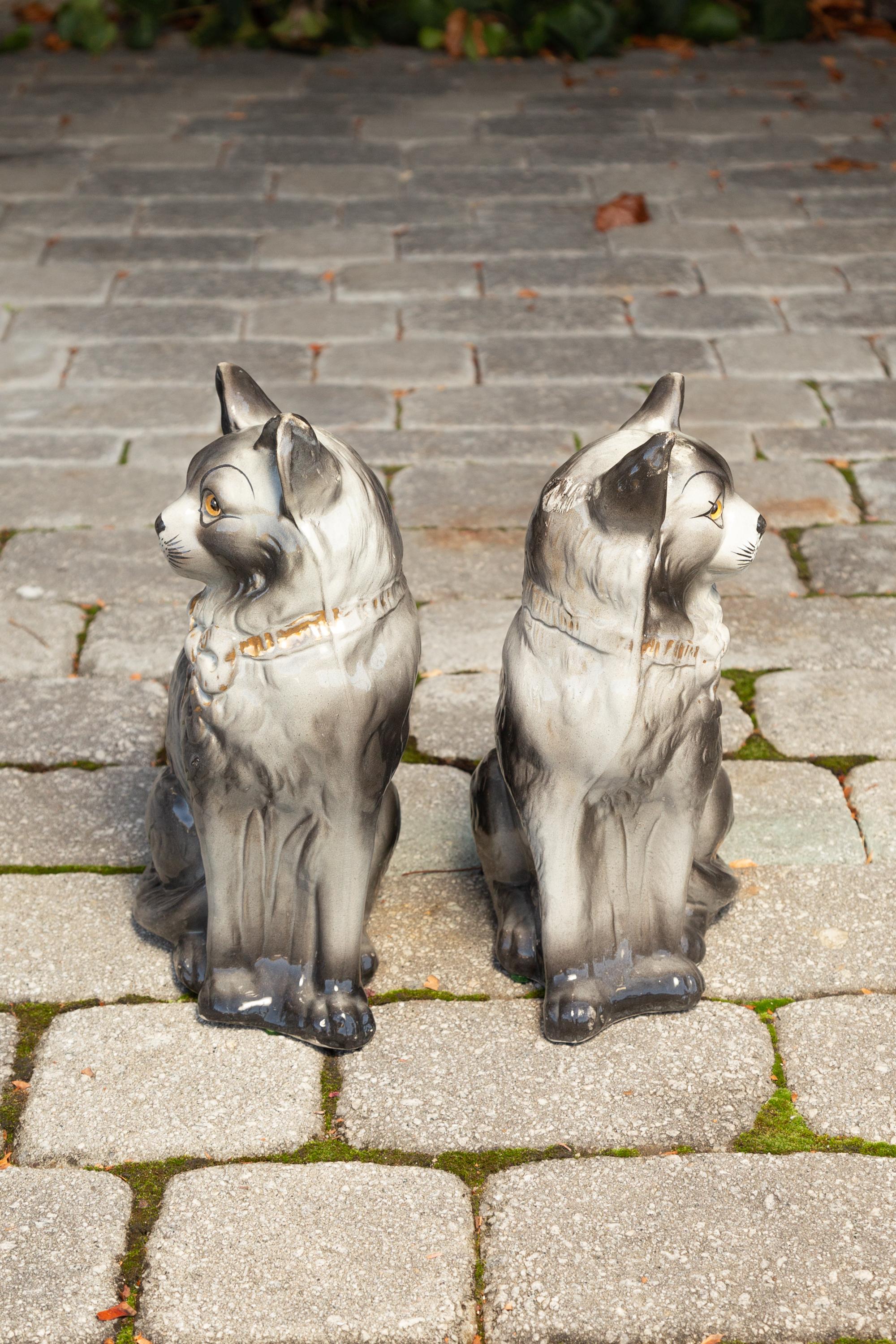 Pair of English Grey Staffordshire Cats from the Late Victorian Era, circa 1880 6