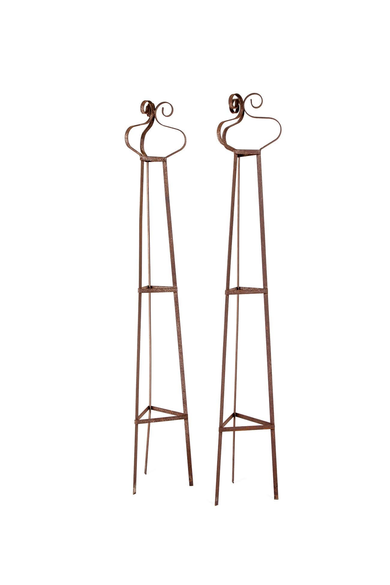 Late Victorian Pair of English Hand Forged Garden Obelisks
