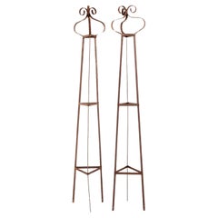 Antique Pair of English Hand Forged Garden Obelisks