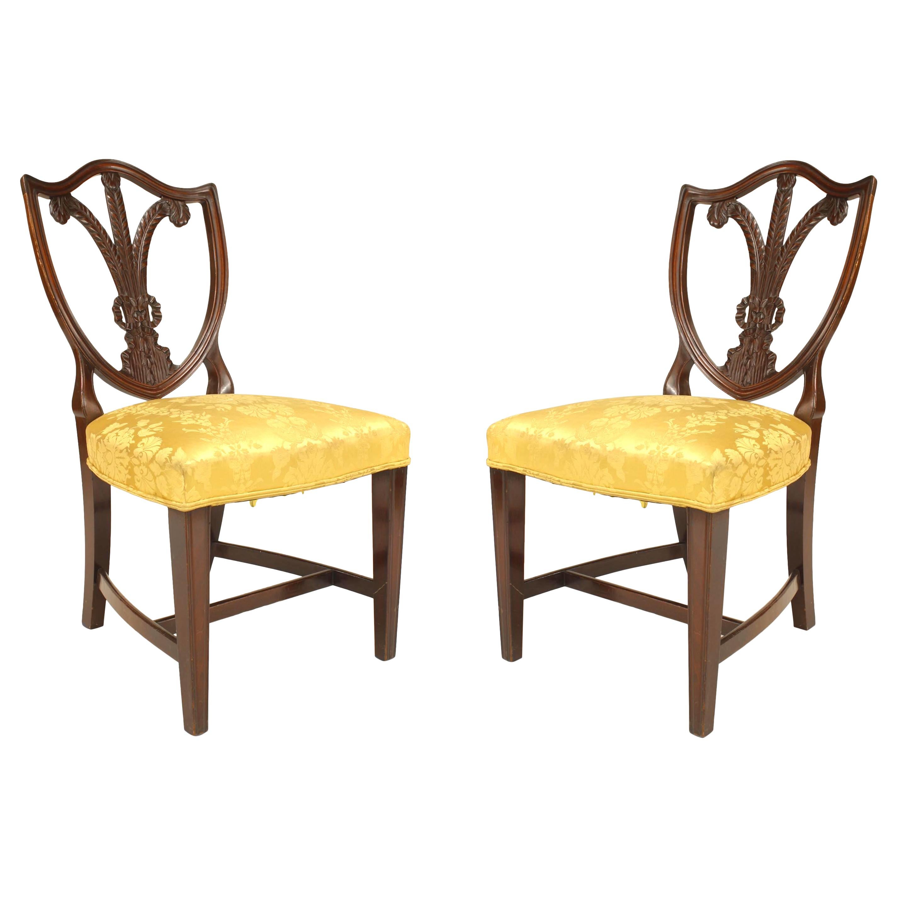 Pair of English Hepplewhite Mahogany Shield Side Chairs For Sale