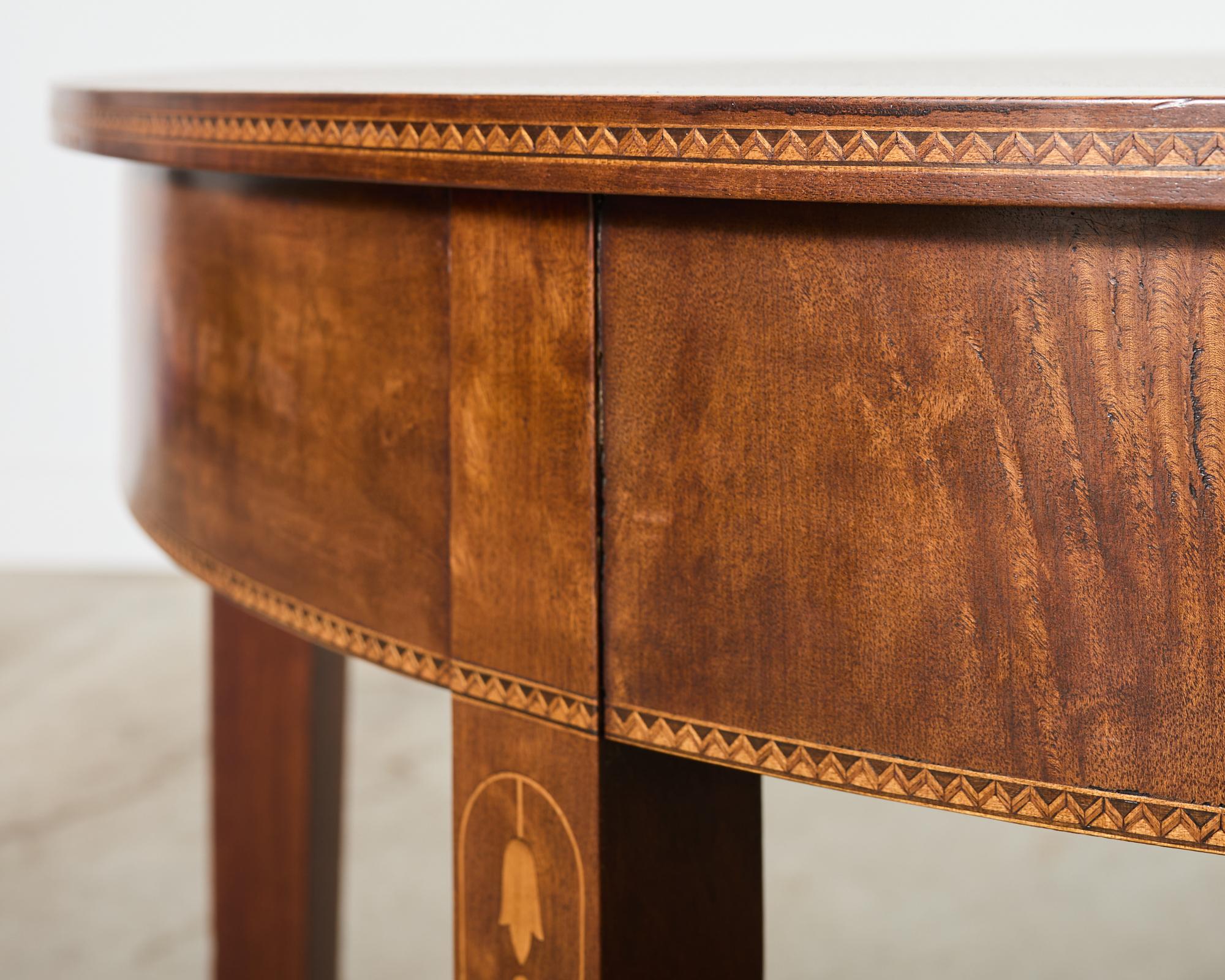 Pair of English Hepplewhite Style Demi-Lune Console Tables For Sale 5