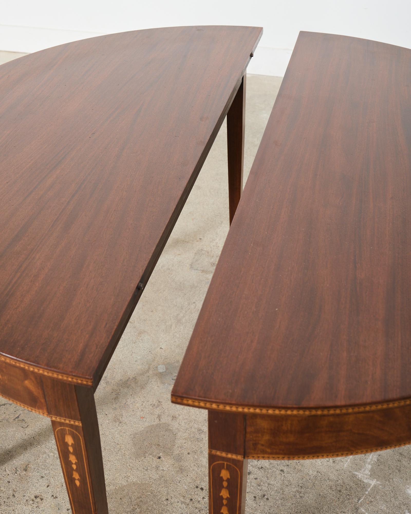 Pair of English Hepplewhite Style Demi-Lune Console Tables For Sale 9