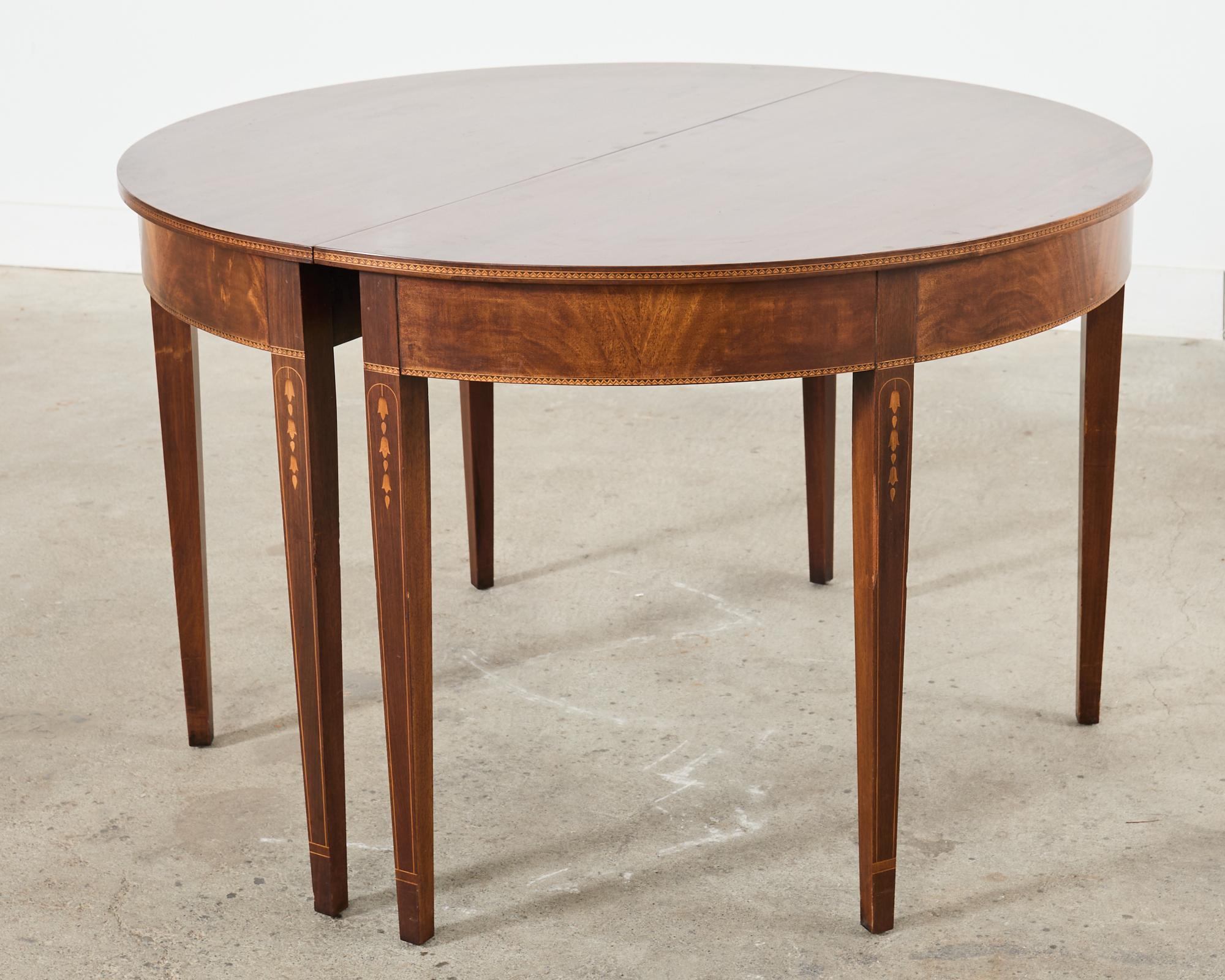 Pair of English Hepplewhite Style Demi-Lune Console Tables For Sale 10