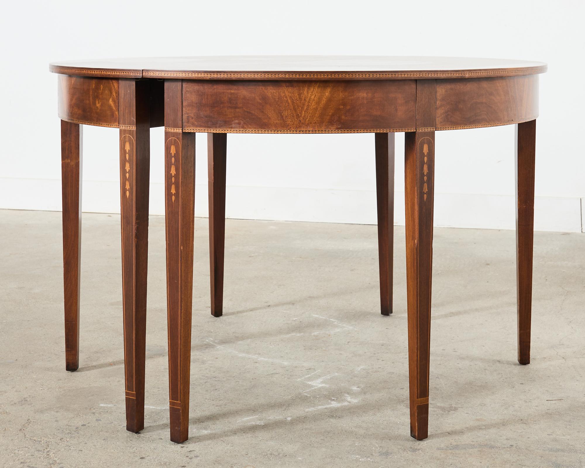 Pair of English Hepplewhite Style Demi-Lune Console Tables For Sale 11