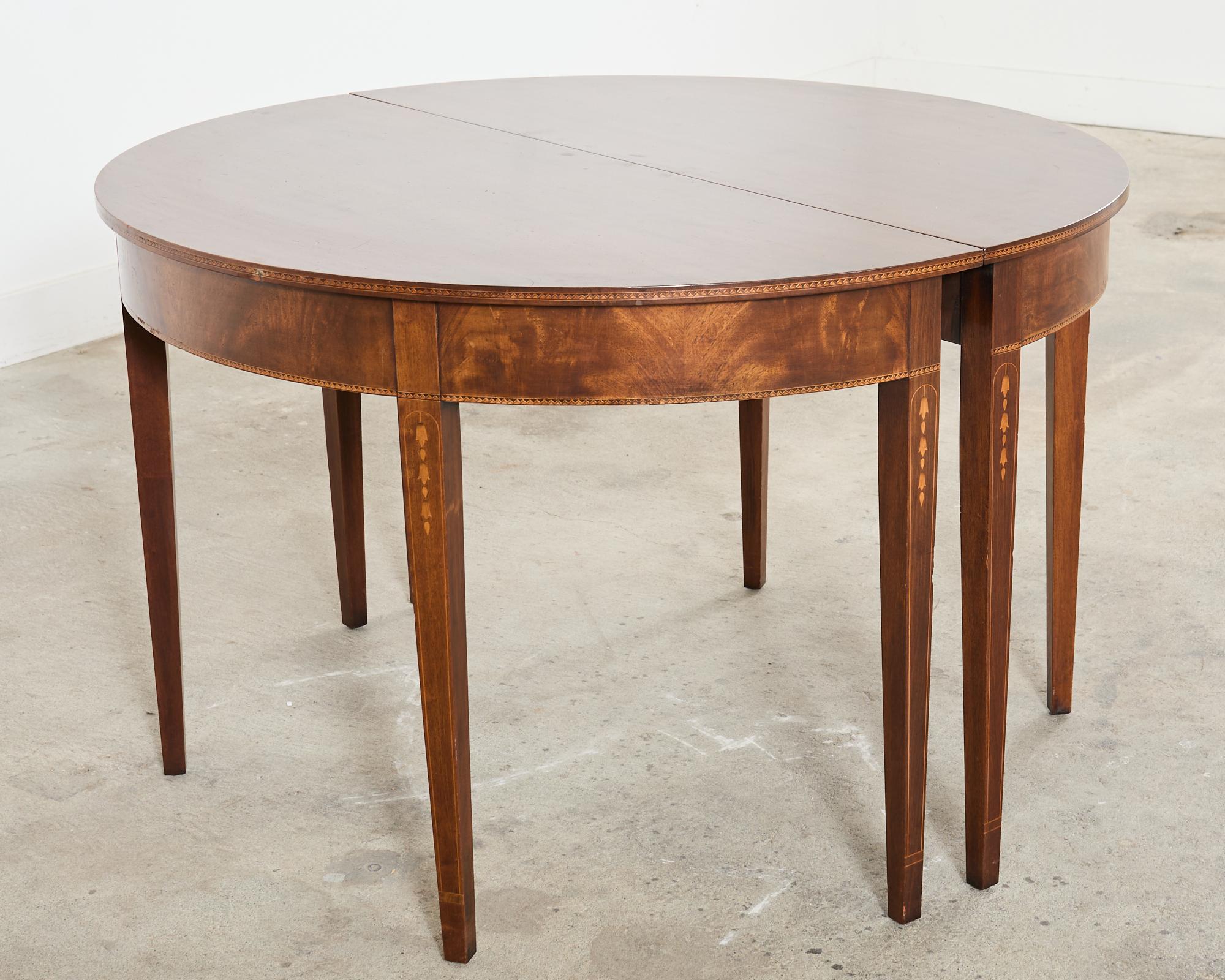 Pair of English Hepplewhite Style Demi-Lune Console Tables For Sale 12